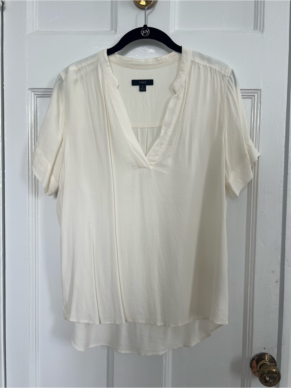 J. Crew Ivory Short-Sleeve V-Neck Blouse